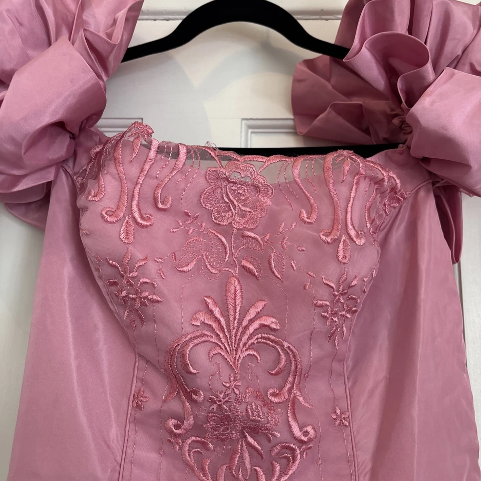 Винтажное платье 80-х красивое розовое блестящая розетка с рукавами-затяжками династия принцесса Ди - Изображение 3 из 4