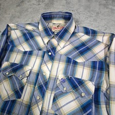 90s Wrangler Sawtooth Pearl Snap Western Shirt Mens Med Blue Long Sleeve Cowboy