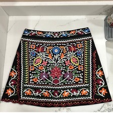 Lulu's Don't Stop the Party Black Embroidered Mini Skirt Size Small