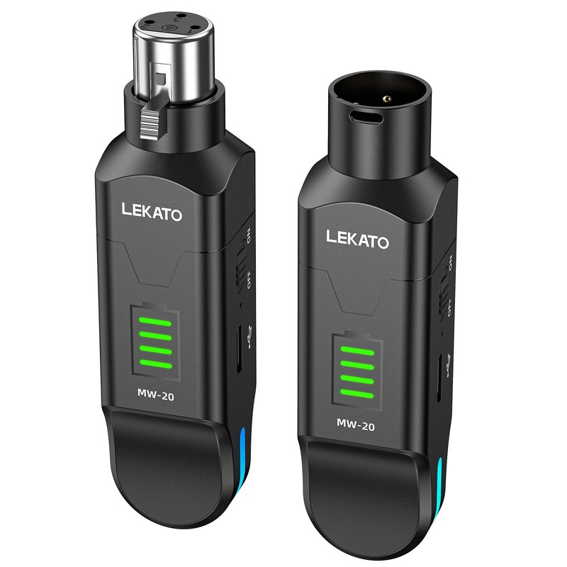 LEKATO Wireless Microphone Transmitter Receiver 2.4GHz Plug On XLR Rechargeable