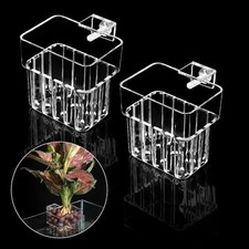 Aquarium Plant Holder with Hook   Transparent Acrylic Hanging Fish Square-White