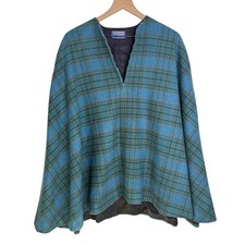 Pendleton Woolens 100 Virgin Wool Blue Green Tartan Plaid Cape Coat Vintage OS