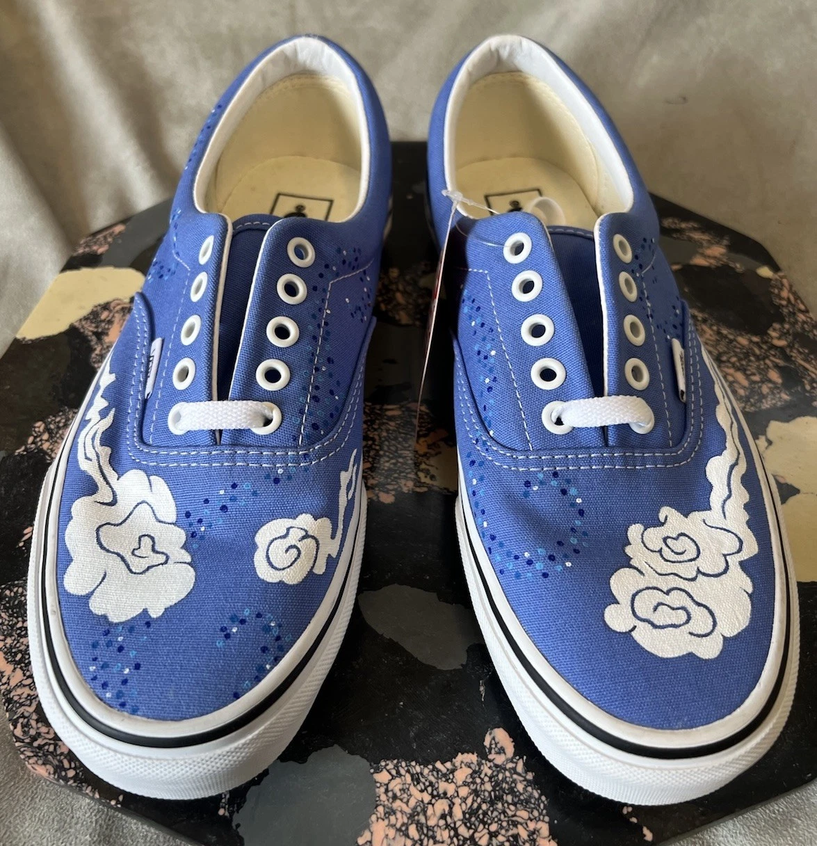 VANS Nuvole giapponesi dipinte blu stringate basse M8 5 W10 nuove con etichette 751505 RARO