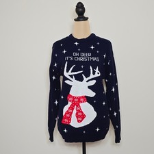 "Oh Deer It's Christmas" Reindeer Ugly Christmas Sweater Men's Small Navy