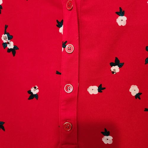 Charter Club Shirt Womens Large Red Floral 3/4 Sleeve Polo Top Stretch Button Up - Picture 3 of 13