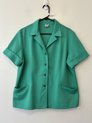 Vintage Lady Graff Jacket Green Pockets Large Button Front  Textured