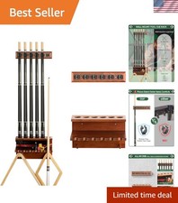 Elegant Wall-Mount Oak Pool Cue Rack for 6 Cues - Stylish Game Room Organizer