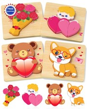 Toddler Valentines Wooden Puzzles 4 Pack Oomloid Gifts Kids Toys Classroom Party