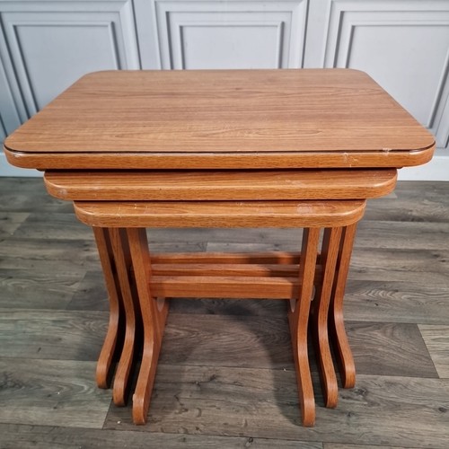 Retro Vintage Mid Century Nest Of 3 Tables - Side Coffee - Teak Effect Formica - Picture 15 of 24