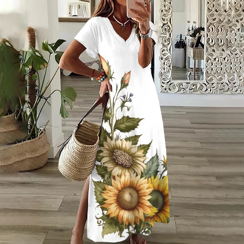 Sonnenblumenmuster Blumen Grafik Kleider für Damen Übergröße Elegant Midi - Bild 19 von 32