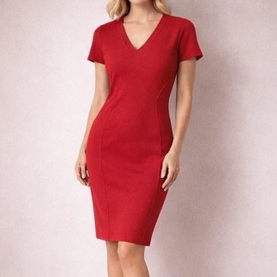 Escada Garnet Red Sheath Dress Size M Stretch Designer Career Cocktail Party