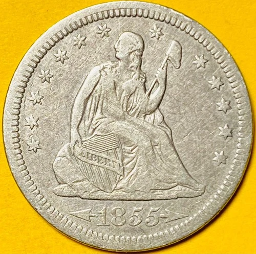1855 (Arrows) U.S. SEATED LIBERTY SILVER QUARTER 25c COIN (XF-Extra Fine)