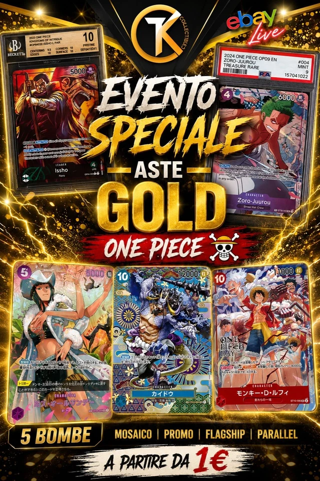 🔥SPECIAL GOLD EVENT🔥ONE PIECE 💣5 BOMBE + GRADATE + MOSAICO / ASTE 1€