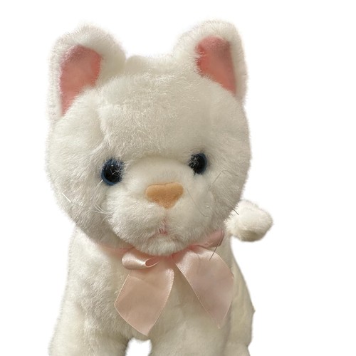 White Plush Stuffed Kitten Pink Ribbon 10" Burton & Burton - Picture 7 of 11