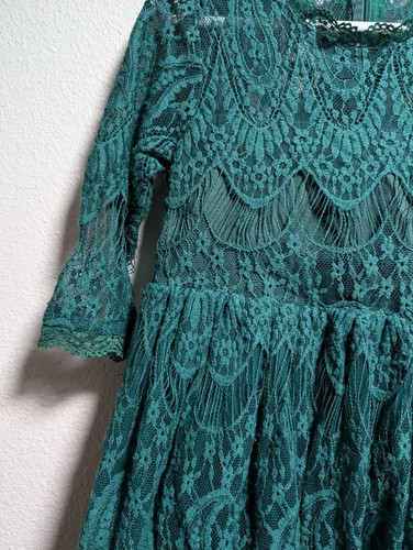 Trish Scully Holiday Dress Girls Size 7 Green Lace Overlay Wedding Christmas - Picture 3 of 9