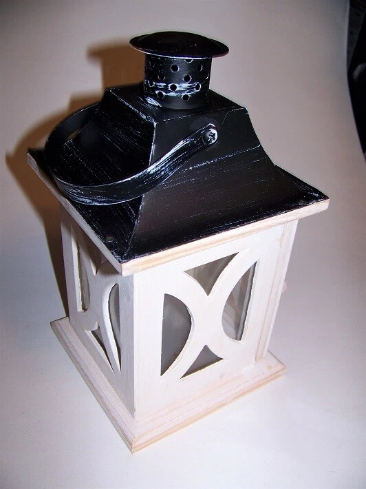 Linterna Vela Antigua Estilo Colonial Madera Blanca (H8015) Foto 2 de 4