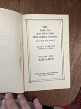 1927 The World's One Hundred Best Short Stories Volume II Romance