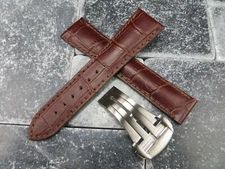 18mm Leather Strap Brown Watch Band Deployment Buckle Set for OMEGA BR Polish