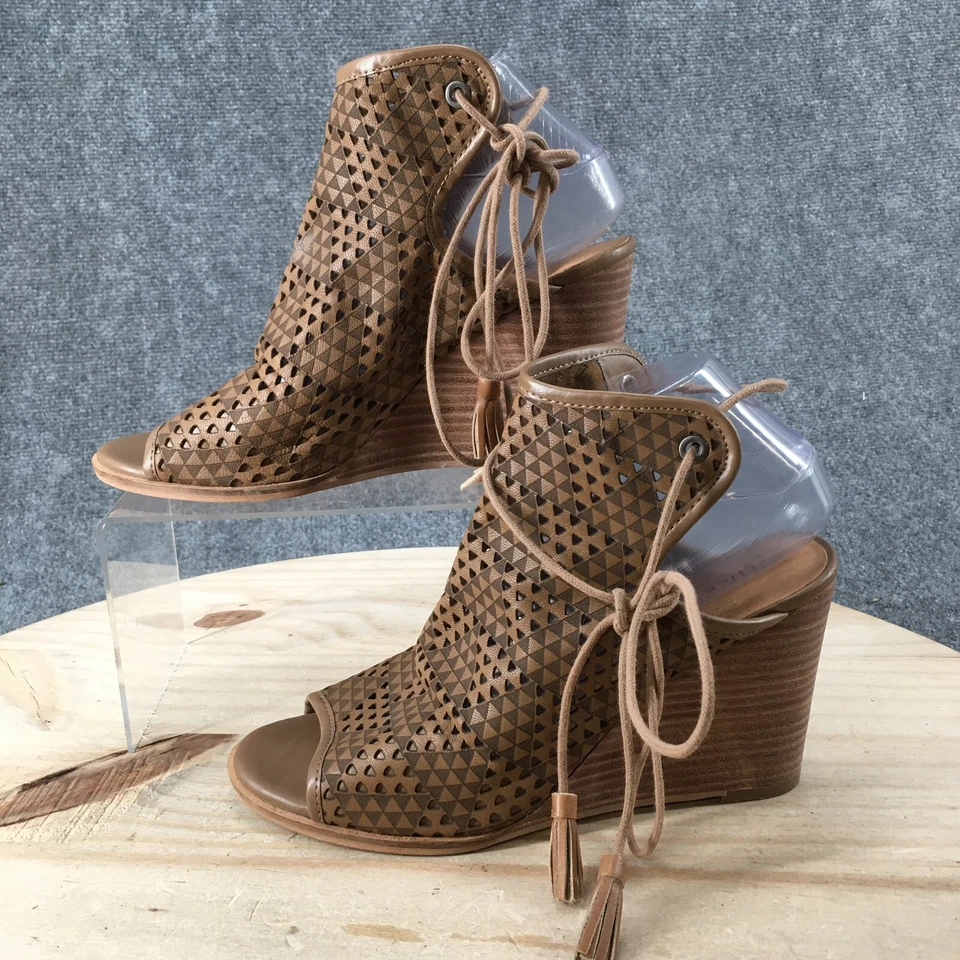 Sandalias Lucky Brand para mujer 9,5 M Riskee cuña perforada gladiador corbata marrón Foto 2 de 4