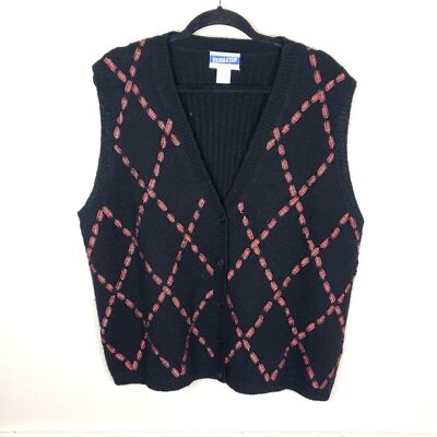 Women's Plus Size Pendleton Christmas Winter Ribbon Argyle Button Up Vest 1X