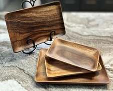 NEW 4 Pc Woodard & Charles Wooden  Serving Tray Set Handcrafted In Philippines