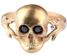 WW1 Death head WWI Memento Mori engraving Gold Ring Skull Double Bones Gothic