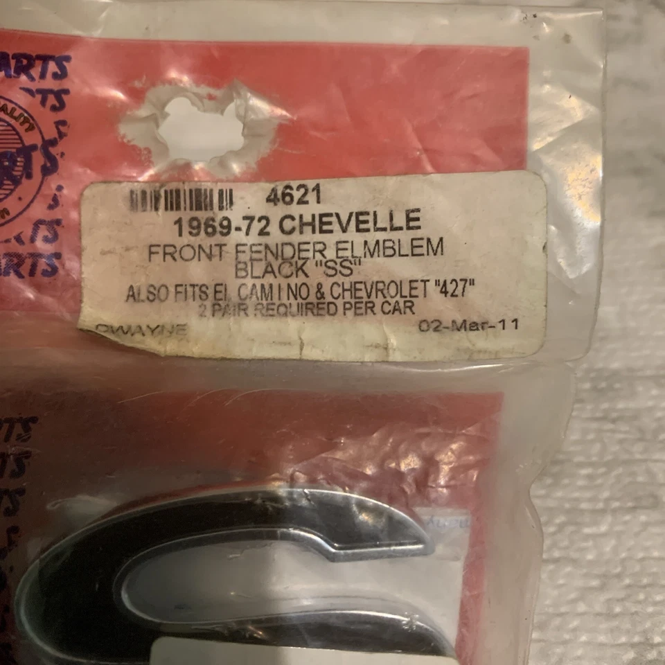 Emblema de guardabarros SS cromado negro para Chevrolet El Camino y Chevelle 1969-1972 Foto 2 de 4