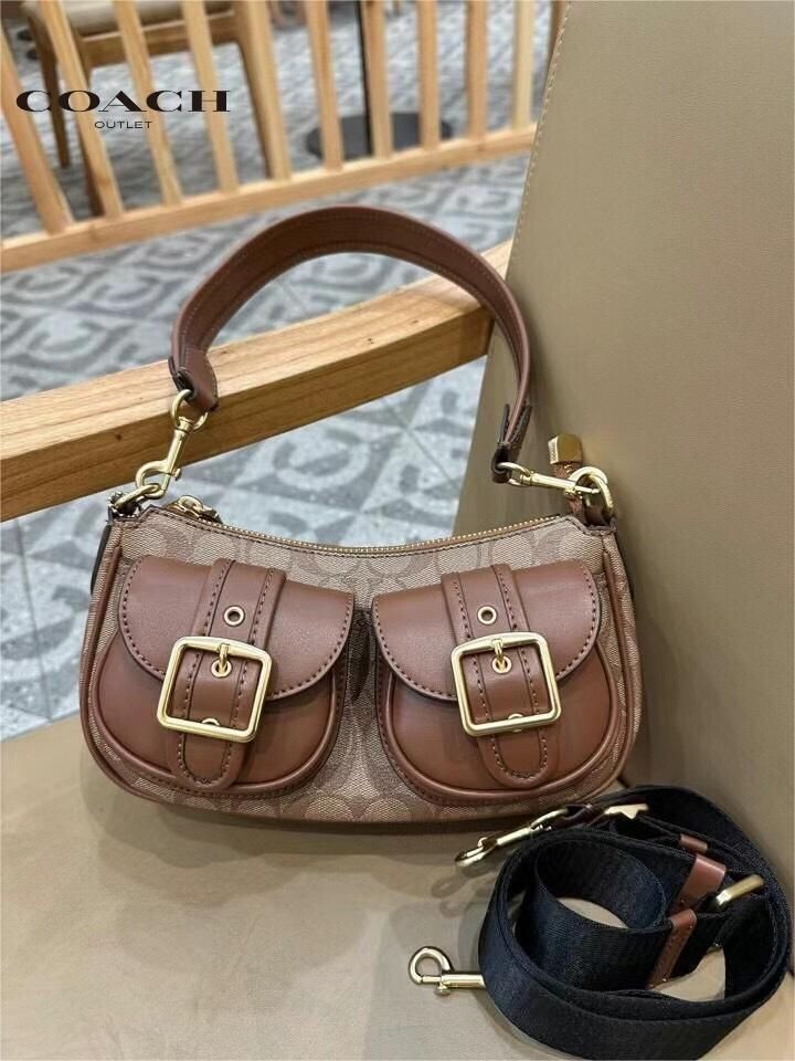 COACH  Ashton Baguette Signature Denim Brown CQ184 Outlet NEW