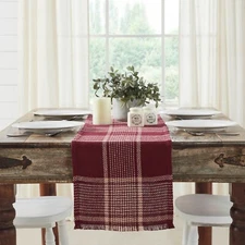 Eston Burgundy Tan RUNNER 12x48 Burgundy Natural Country Plaid VHC Brands