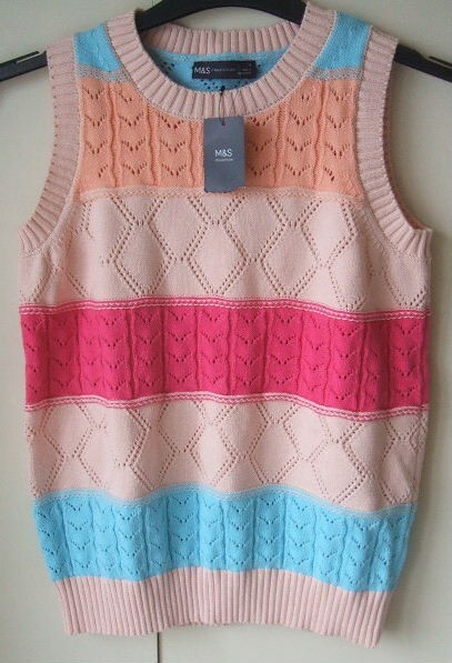 NWT M&S LACE KNIT STRIPED VEST TOP / TANK TOP / SLEEVELESS PULLOVER - SIZE S