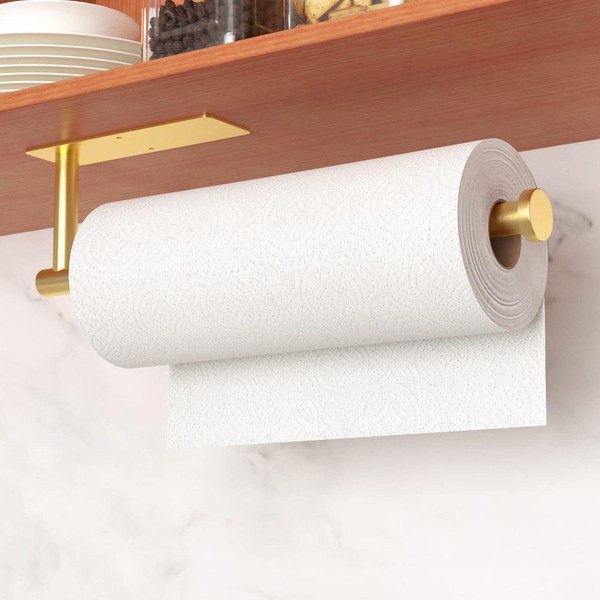 KüChenrollenhalter Gold Wandmontage Edelstahl Bohrbar Selbstklebend-image