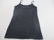 Active Basic Womens Shirt 1XL Black Long Tank Spaghetti Strap Stretch Cotton