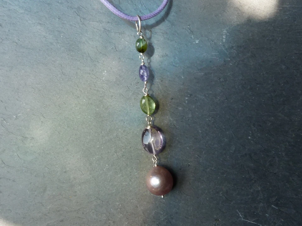 Pendente, Argento, Tormalina, Tanzanite, Peridoto, Ametista, Perla D'Acqua Dolce - Immagine 4 di 4