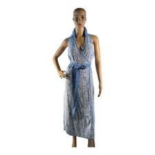 DVF Target Women’s Collared Sleeveless Sea Twig Blue Sweaterknit Wrap Dress SZ L