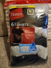 Hanes 6-pack Mens T-Shirt Moisture-Wicking Cotton Crewneck Tees Black, Gray XL