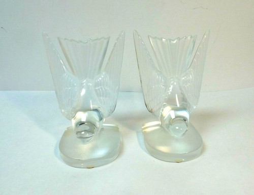 Pair Vintage Lalique HIRONDELLE Swallow Paperweight Bookends - Picture 3 of 7