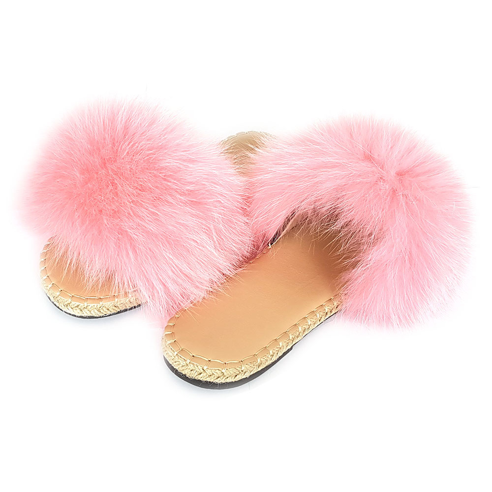 SAOLA Sandali con suola intrecciata con pantofole in vera pelliccia di volpe rosa con pelliccia naturale