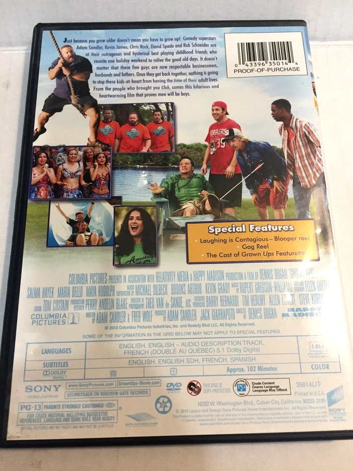 Grown Ups Adam Sandler Chris Rock DVD Ships Same Day with Tracking - Image 2 of 2