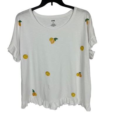 EVRI Women s Pullover Top Size 0X White W/Fruit Embellishments Flaws/Stains