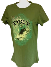 Womens Juniors David & Goliath Ski Fun Tibet Green Black Novelty Tee T-Shirt 