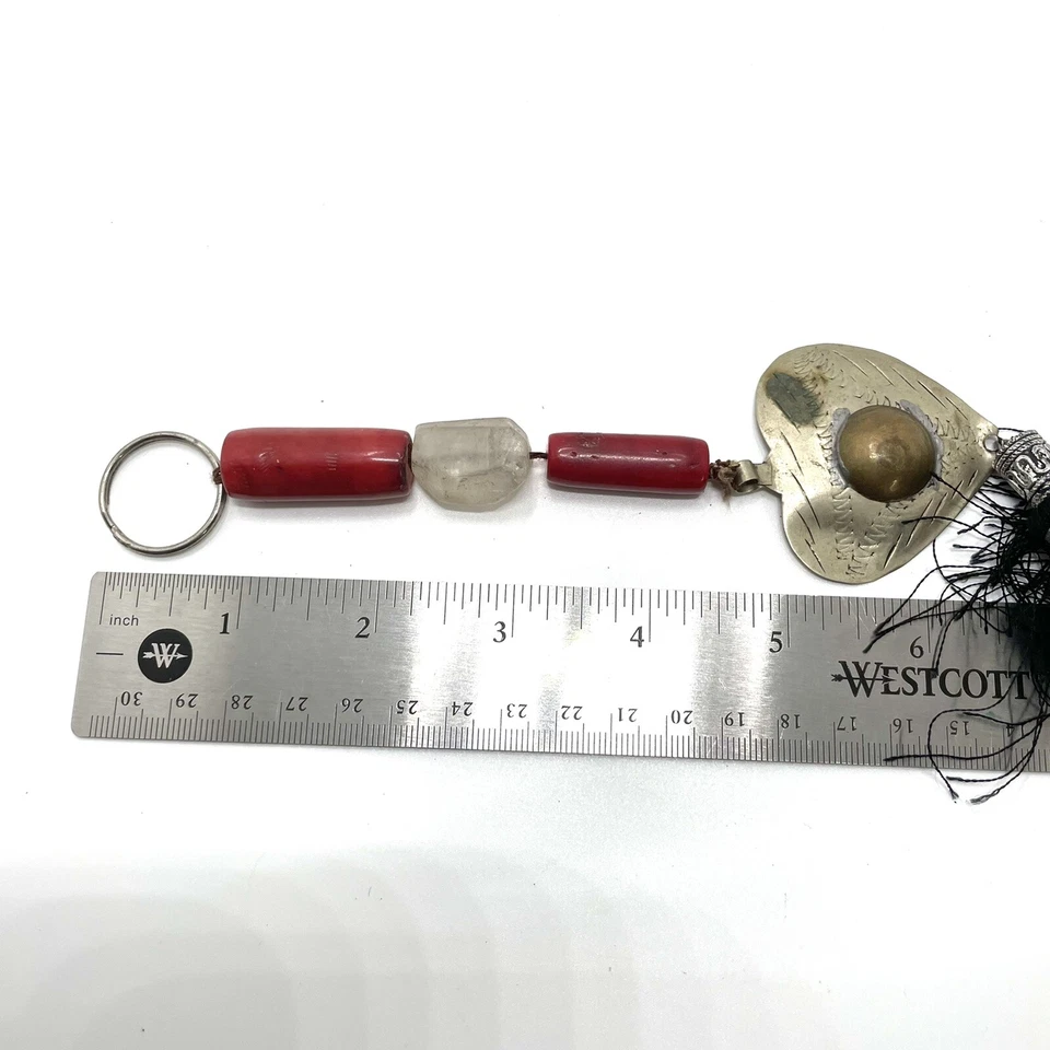 Llavero vintage años 80 corazón borla llavero negro rojo plata Foto 4 de 4