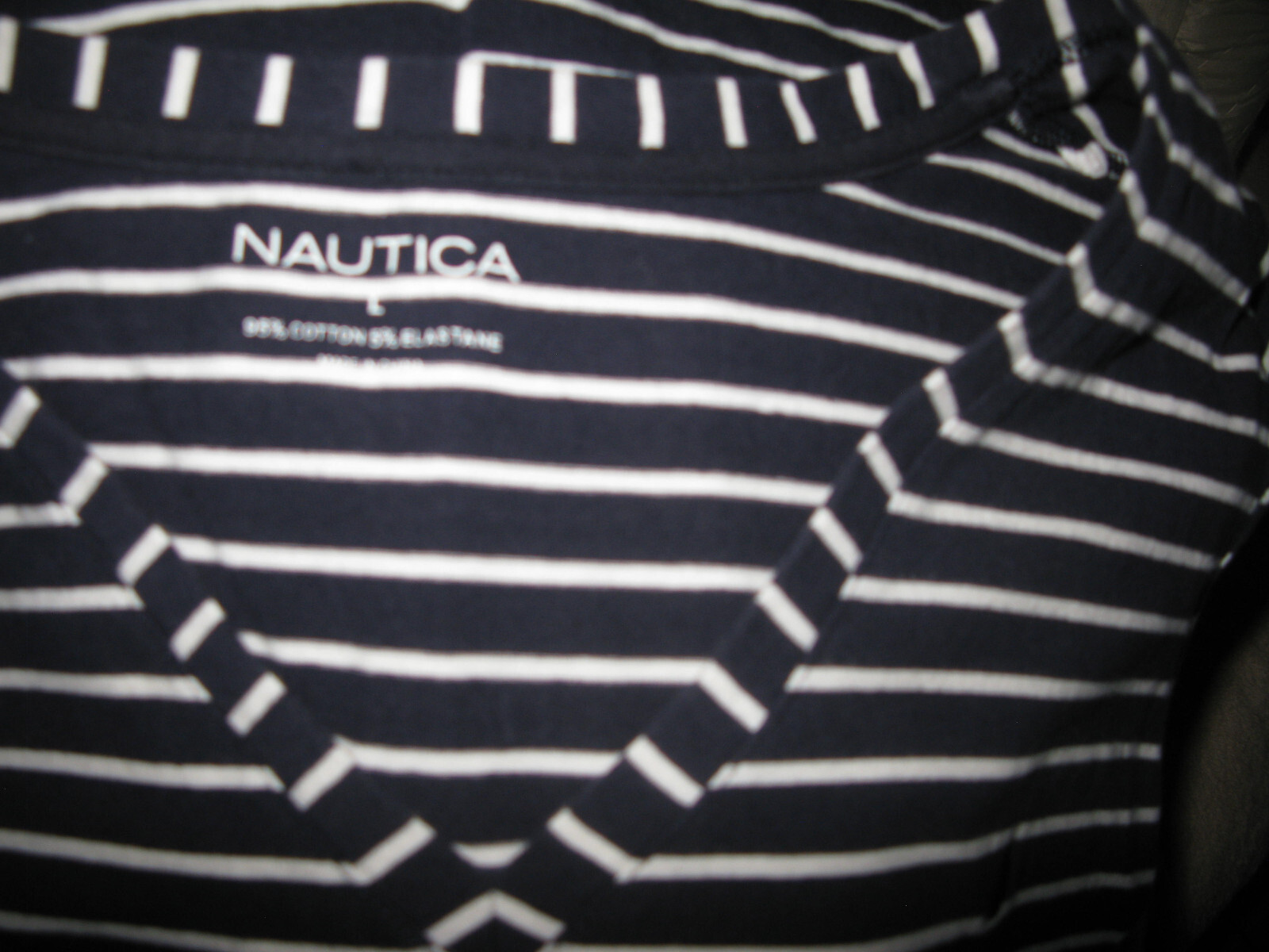 Nautica Shirt Women Large Blue White Striped V Neck Shirt  40'' BUST