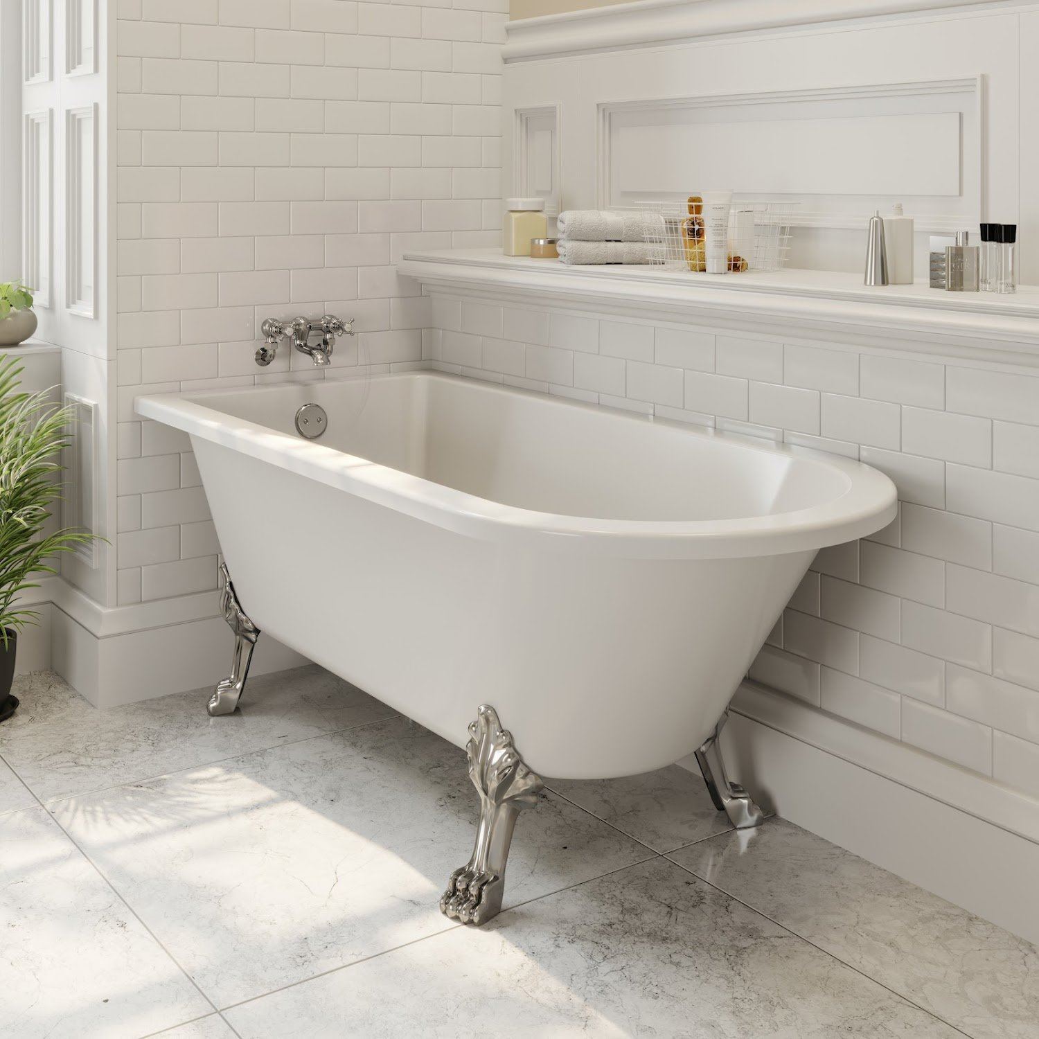 Freestanding 1500mm Traditional Roll Top Bath White Single Ended Legs ...