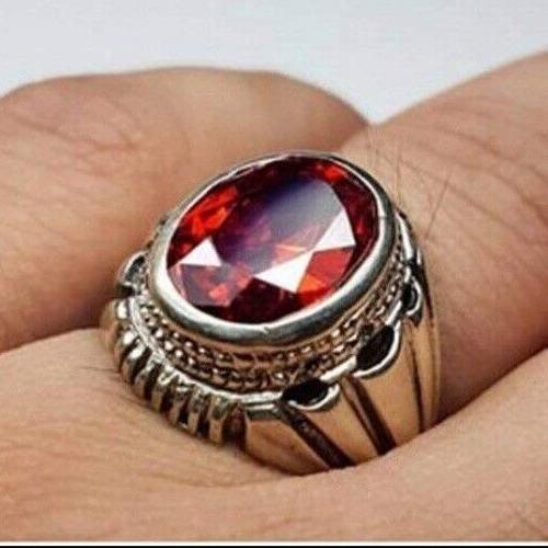 Solid 925 Sterling Silver Handmade Jewelry Wedding Garnet Men's Ring All Size - Bild 4 von 4