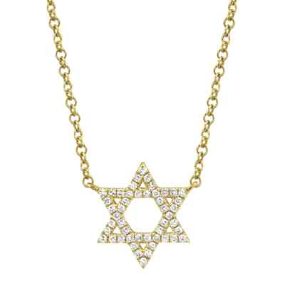 14K Yellow Gold Diamond Star Of David Pendant Necklace Natural 0.11CT Adjustable