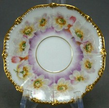 Bawo & Dotter Limoges White Anemone Flowers & Gold 5 Inch Saucer Circa 1900-1914