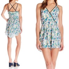 NWT Adelyn Rae Floral Print Romper M Adjustable Straps Fishtail Pockets Lined