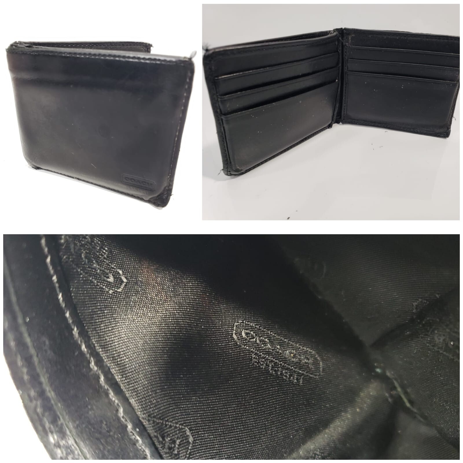 Coach Men Black Bifold Leather Wallet Gem