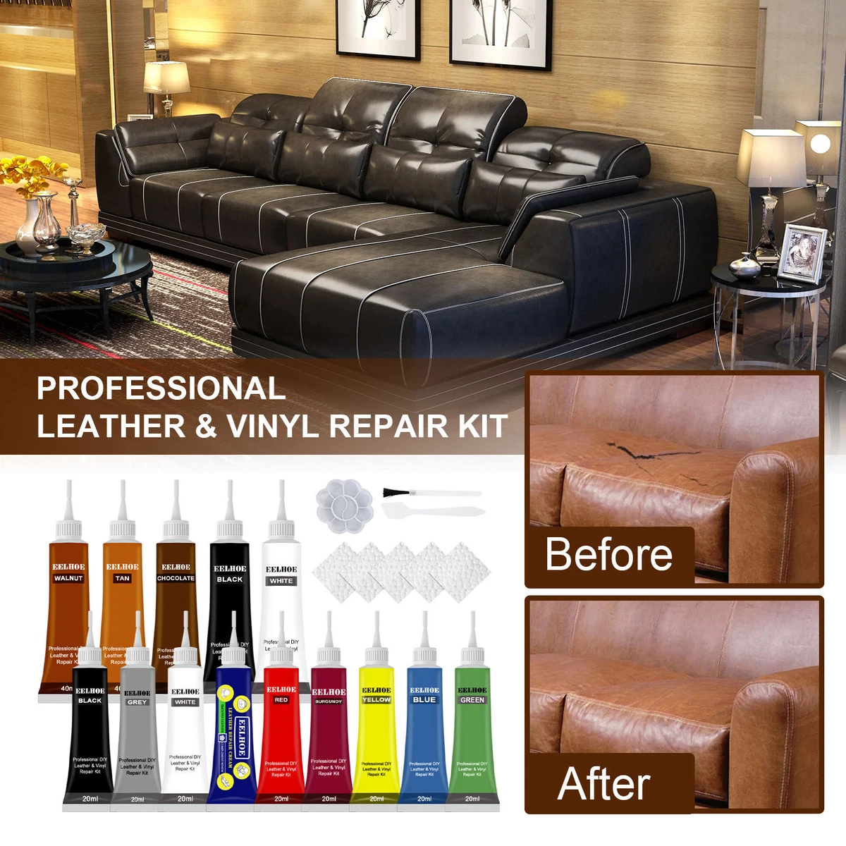 8 Colour Leather Vinyl Repair Kit Furniture Couch Car Seats Sofa Jacket