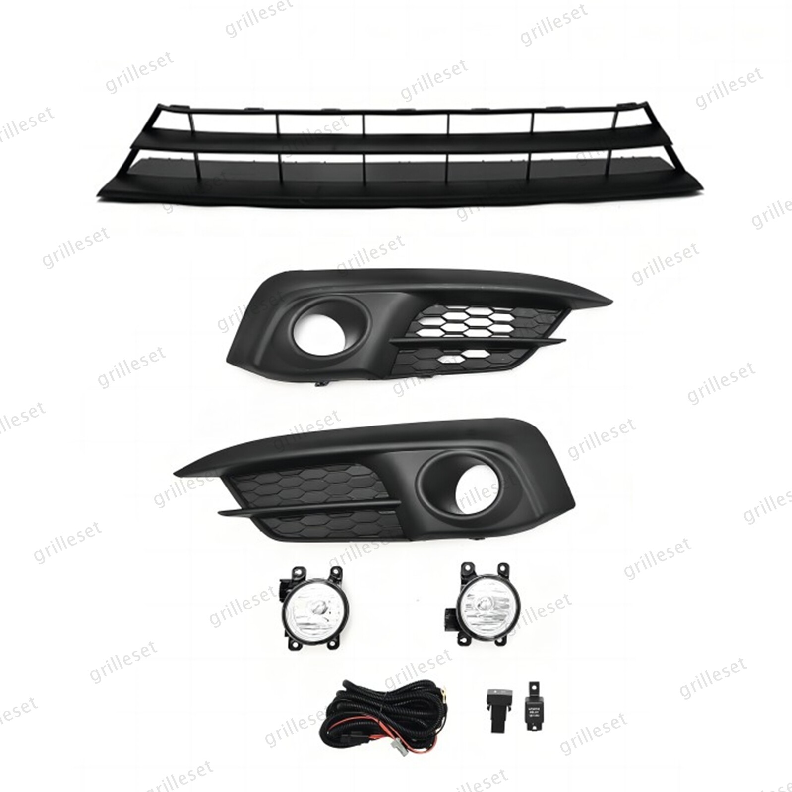 For Civic Sedan 2016-2018 5PC Bumper Lower Grille Mesh & Fog Light Bezel Kit